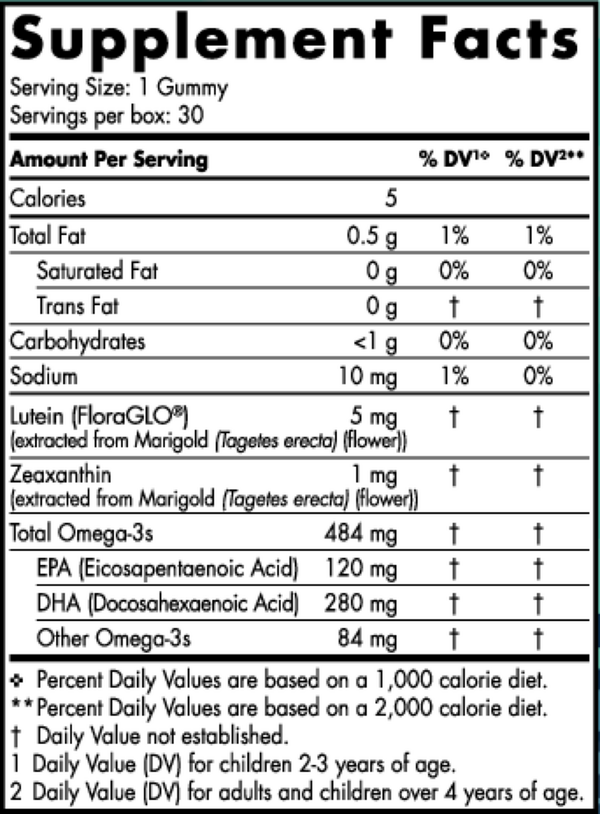 Children’s Eye Health Gummies Supplement Facts Label