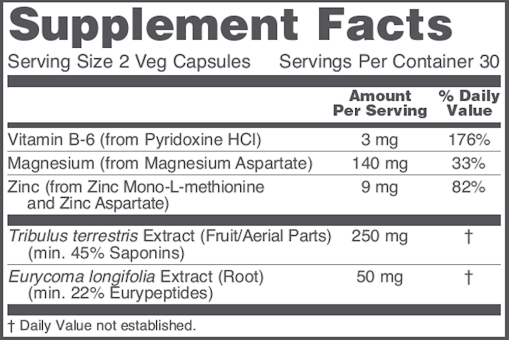 Virility For Men Supplement Facts Label
