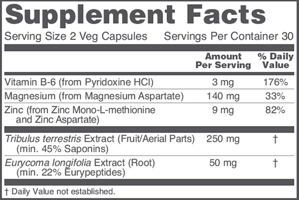 Virility For Men Supplement Facts Label
