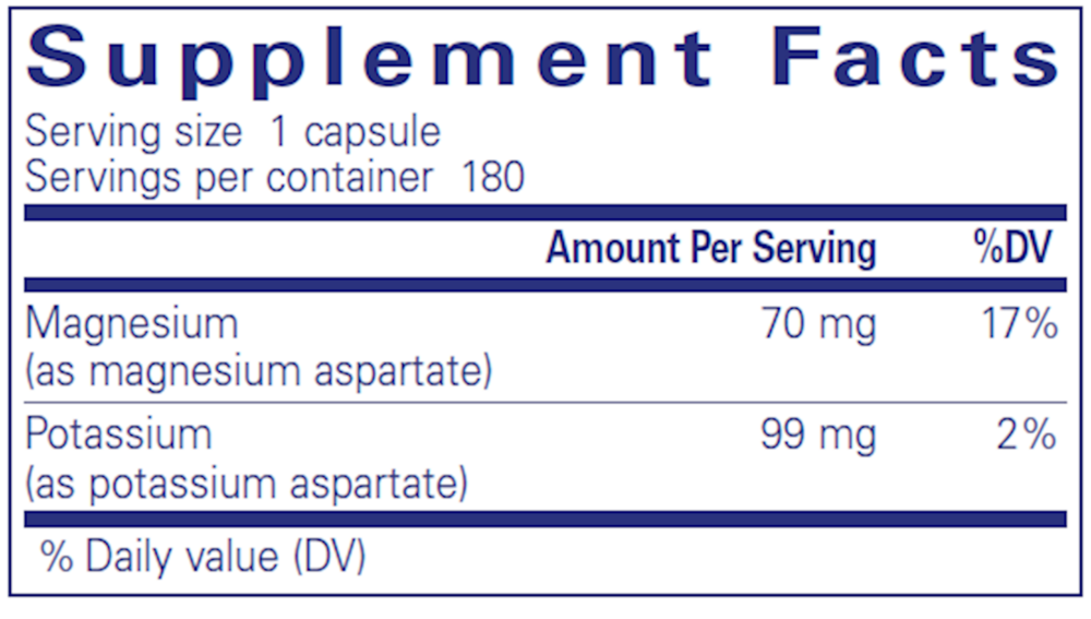 Potassium Magnesium (aspartate) 90's Supplement Facts Label
