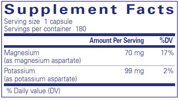Potassium Magnesium (aspartate) 90's Supplement Facts Label