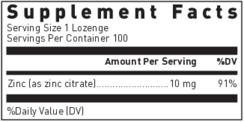 ZINC LOZENGES Supplement Facts Label