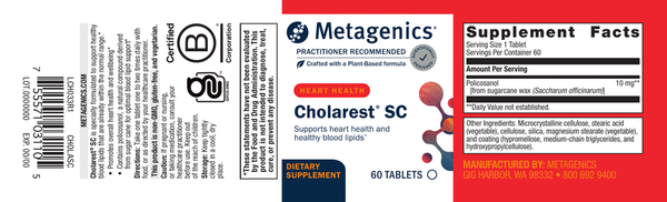 Cholarest SC Supplement Facts Label