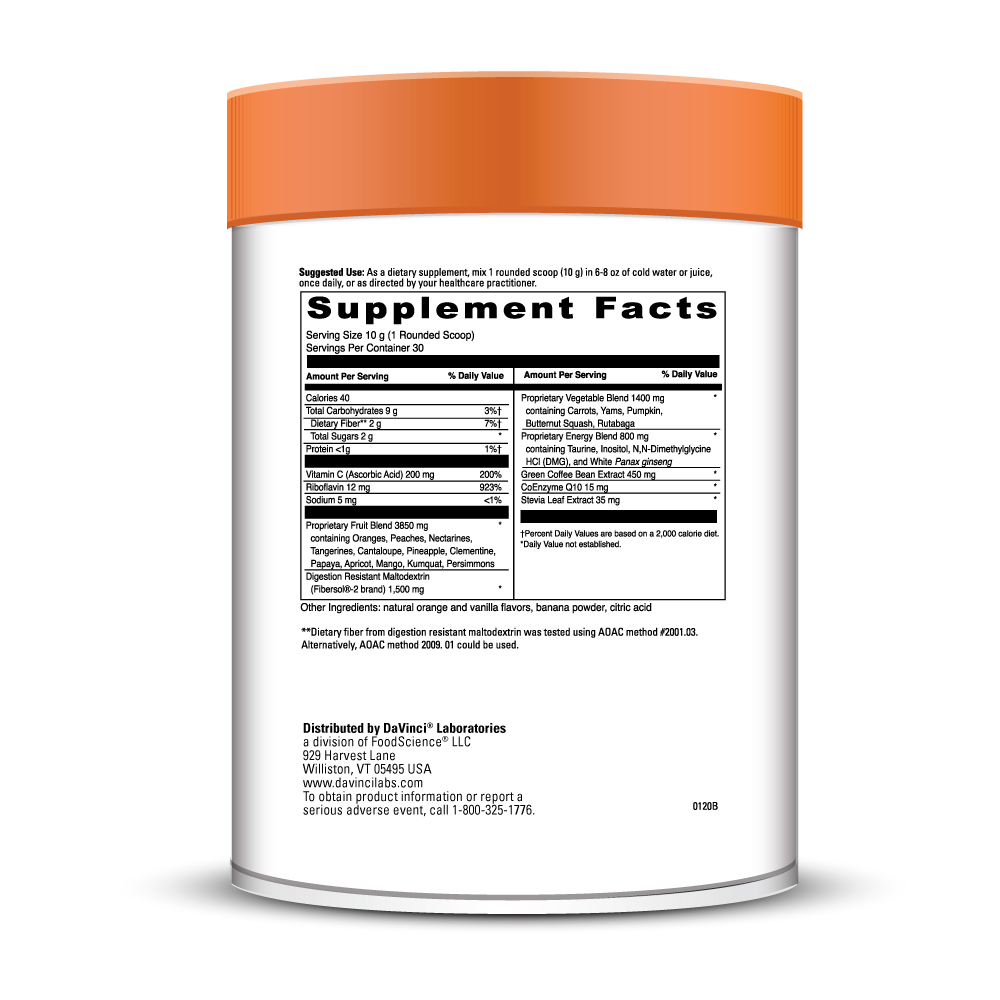 Spectra Oranges With Coq10 Supplement Facts Label