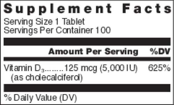 Klean-D 5000 IU Supplement Facts Label