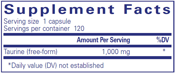 Taurine 1000 Mg. 120's Supplement Facts Label