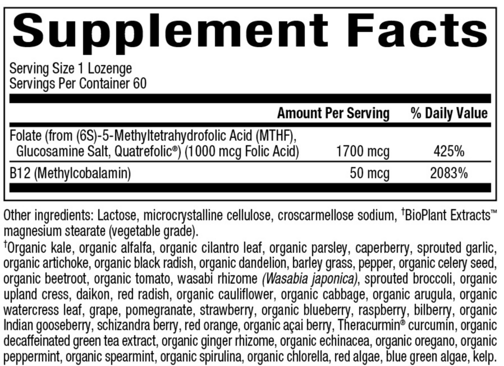 5-MTHF & B12 Supplement Facts Label