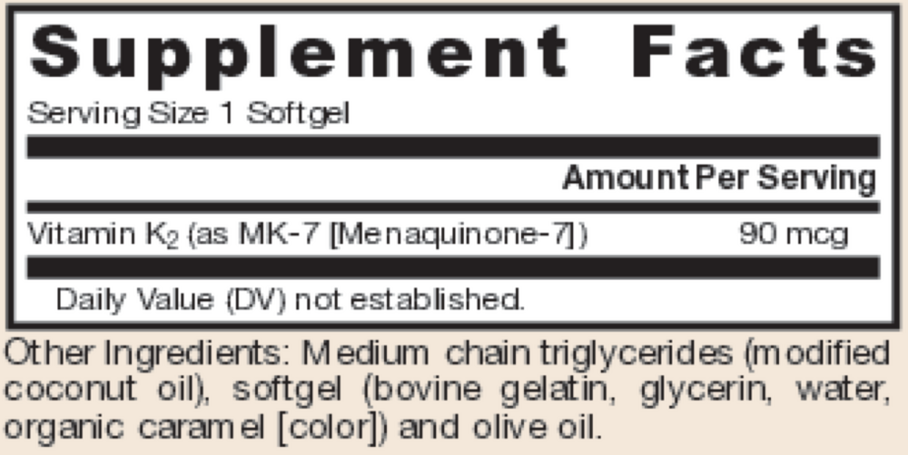 MK-7 90 mcg Supplement Facts Label