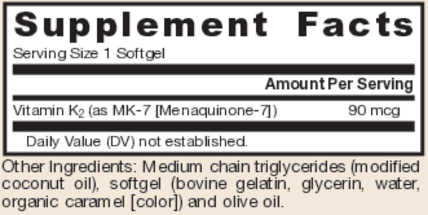MK-7 90 mcg Supplement Facts Label