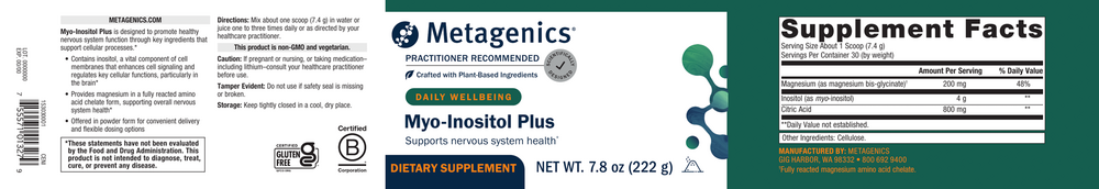 Myo-Inositol Plus (Formerly known as Cenitol) Supplement Facts Label