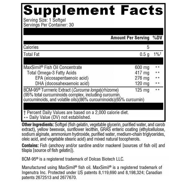 Omega MonoPure® Curcumin EC Supplement Facts Label