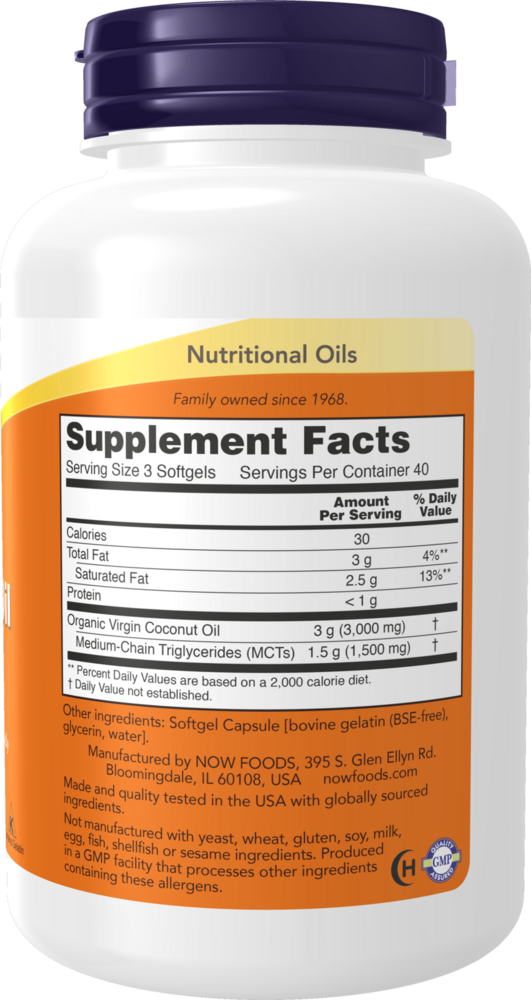 Virgin Coconut Oil Softgels Supplement Facts Label