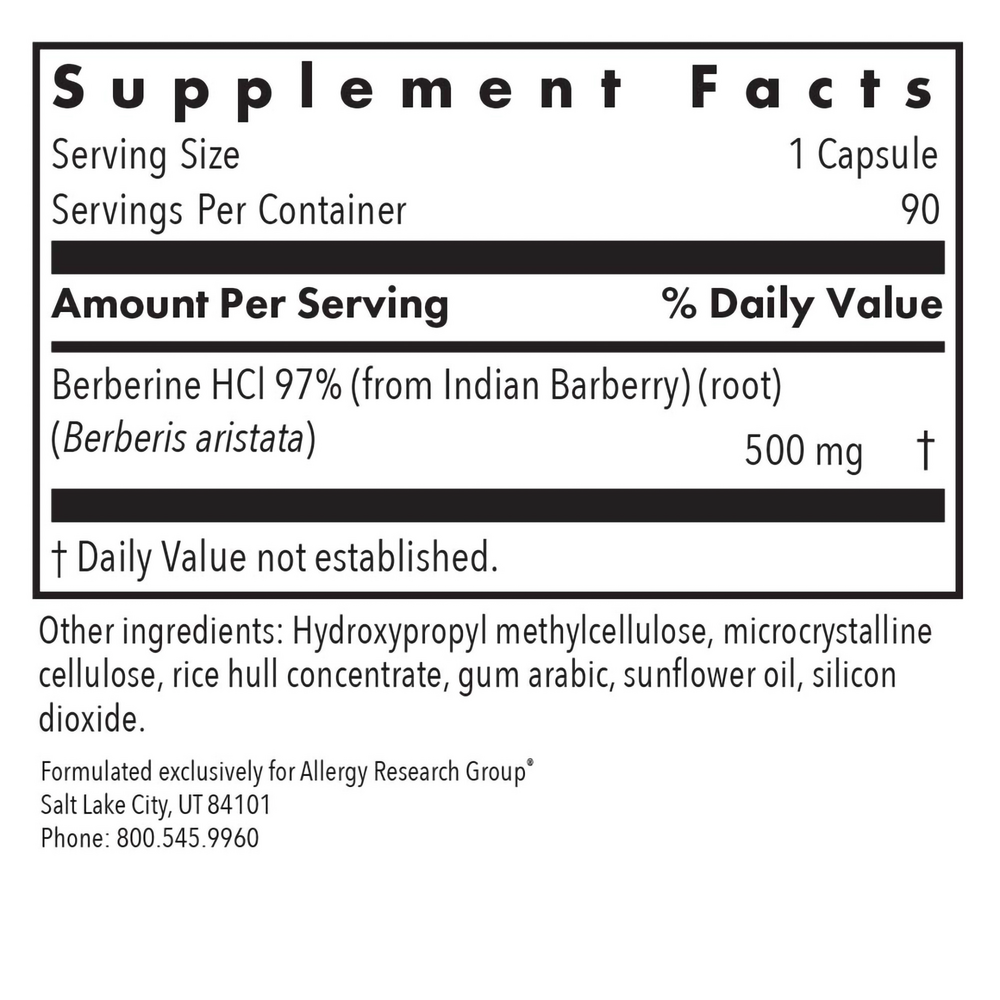 Berberine 500 Supplement Facts Label