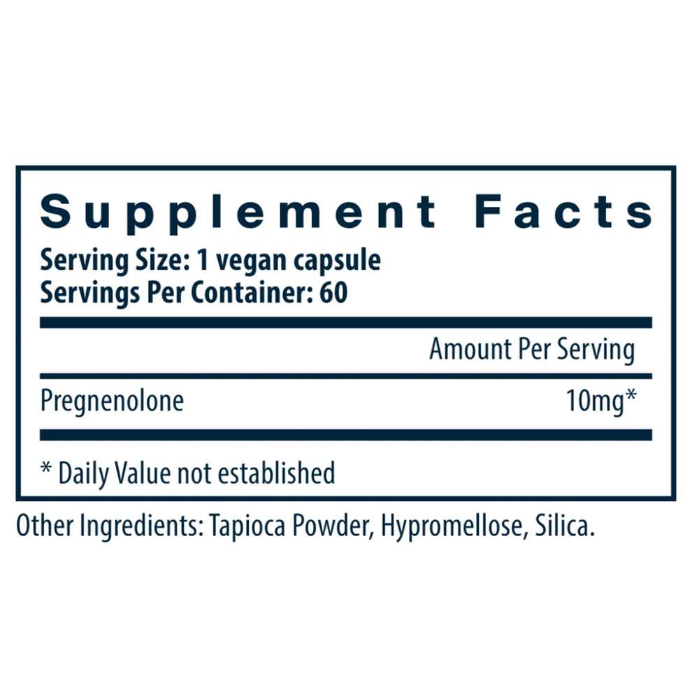 Pregnenolone 10 mg Supplement Facts Label