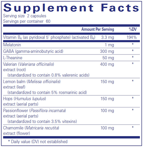 Best-Rest Formula Supplement Facts Label
