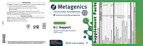G.I. Support (Formerly known as Endefen) Supplement Facts Label