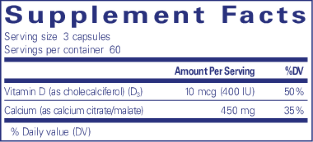 Calcium with Vitamin D3 Supplement Facts Label