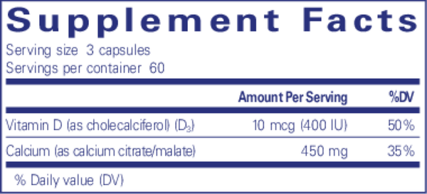 Calcium with Vitamin D3 Supplement Facts Label