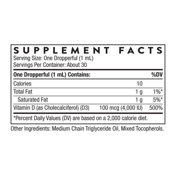 Vitamin D3 Liquid Supplement Facts Label