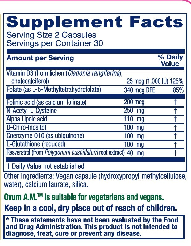Ovum AM Supplement Facts Label