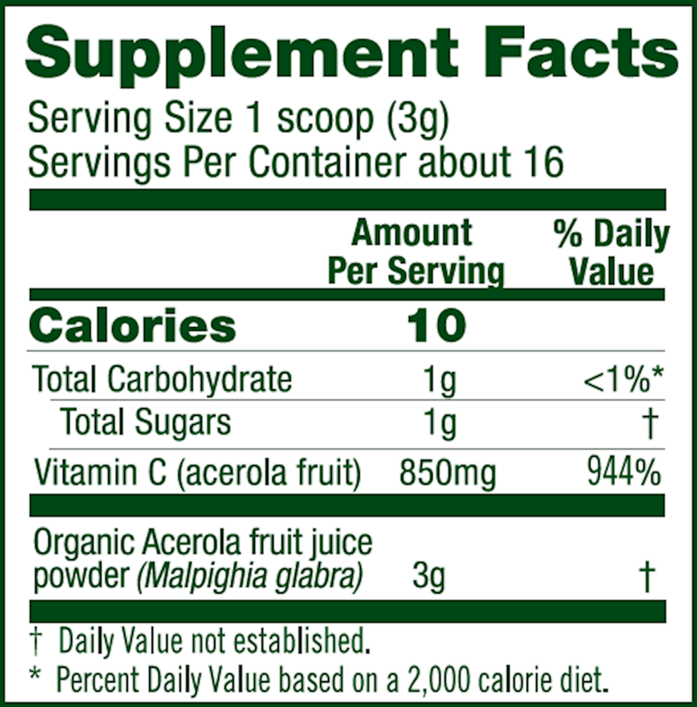 Acerola Powder Supplement Facts Label