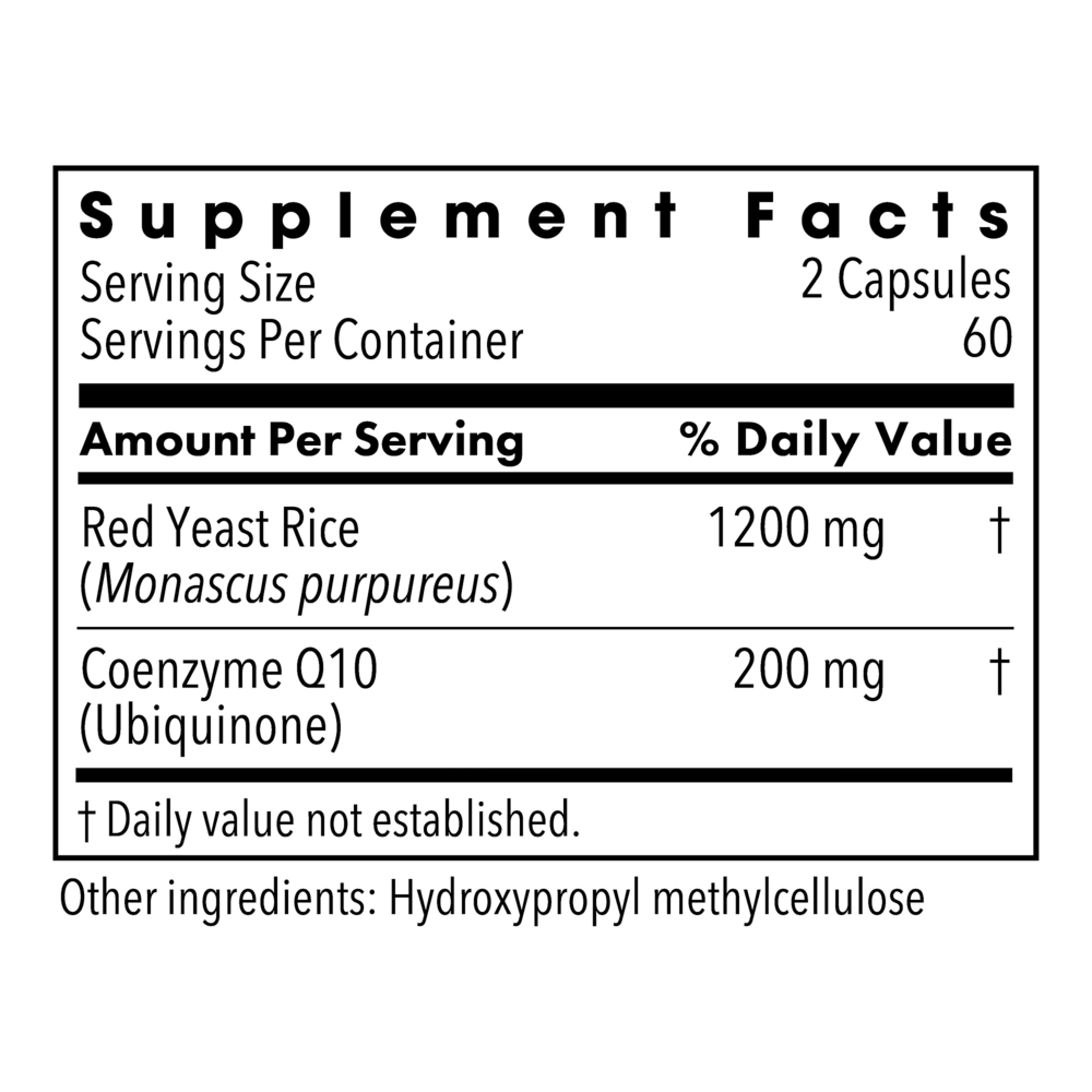 Red Yeast Rice with CoQ10 Supplement Facts Label
