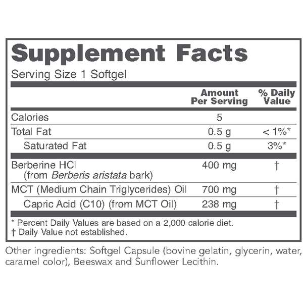Glucose Management w/ Ber HCl Supplement Facts Label