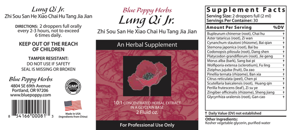 Lung Qi Jr. (liquid) Supplement Facts Label