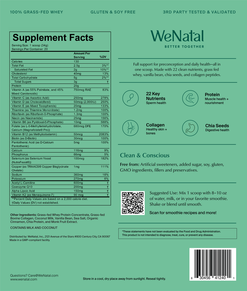 WeNatal Protein + for Him Supplement Facts Label