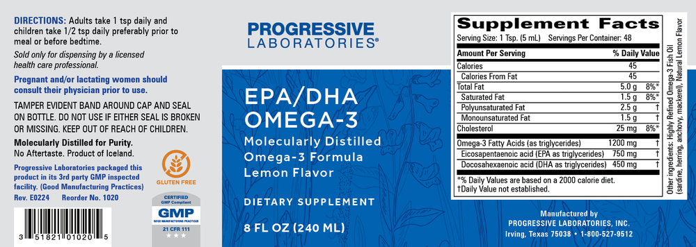 BACKORDER ONLY - EPA/DHA Omega-3 Liquid Supplement Facts Label