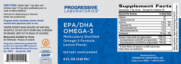 BACKORDER ONLY - EPA/DHA Omega-3 Liquid Supplement Facts Label