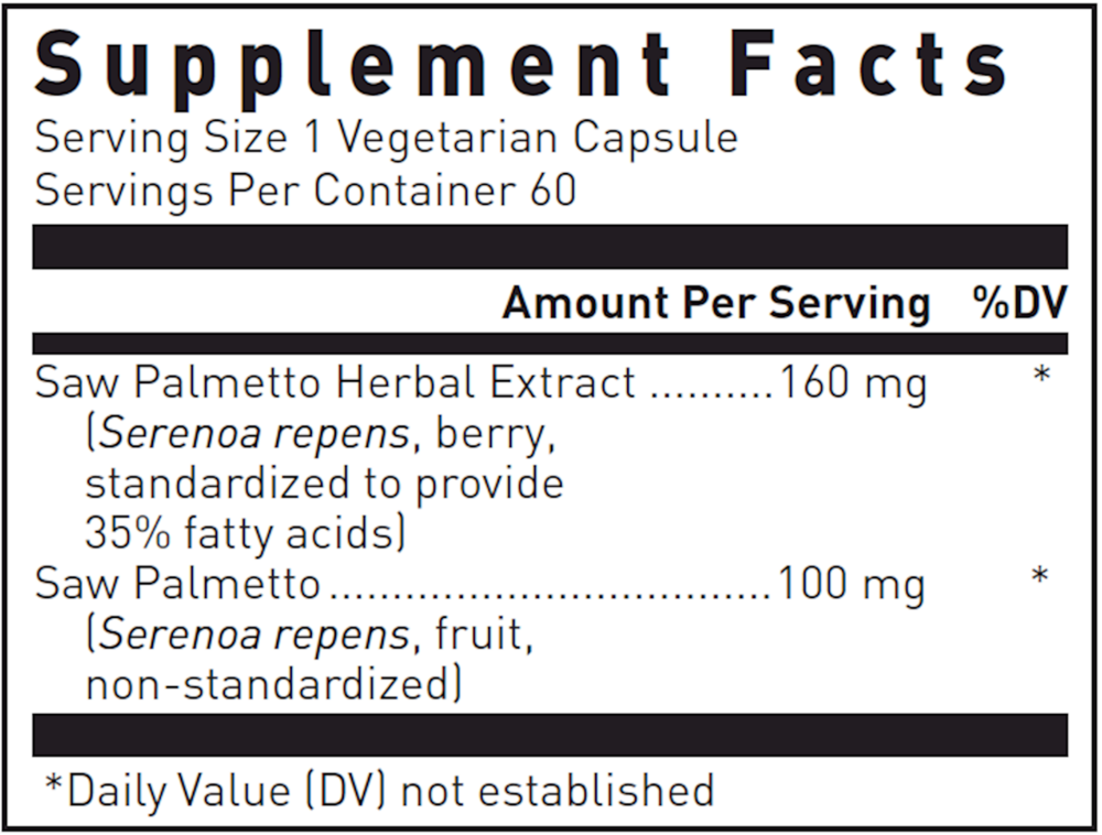 Saw Palmetto Max-V Supplement Facts Label