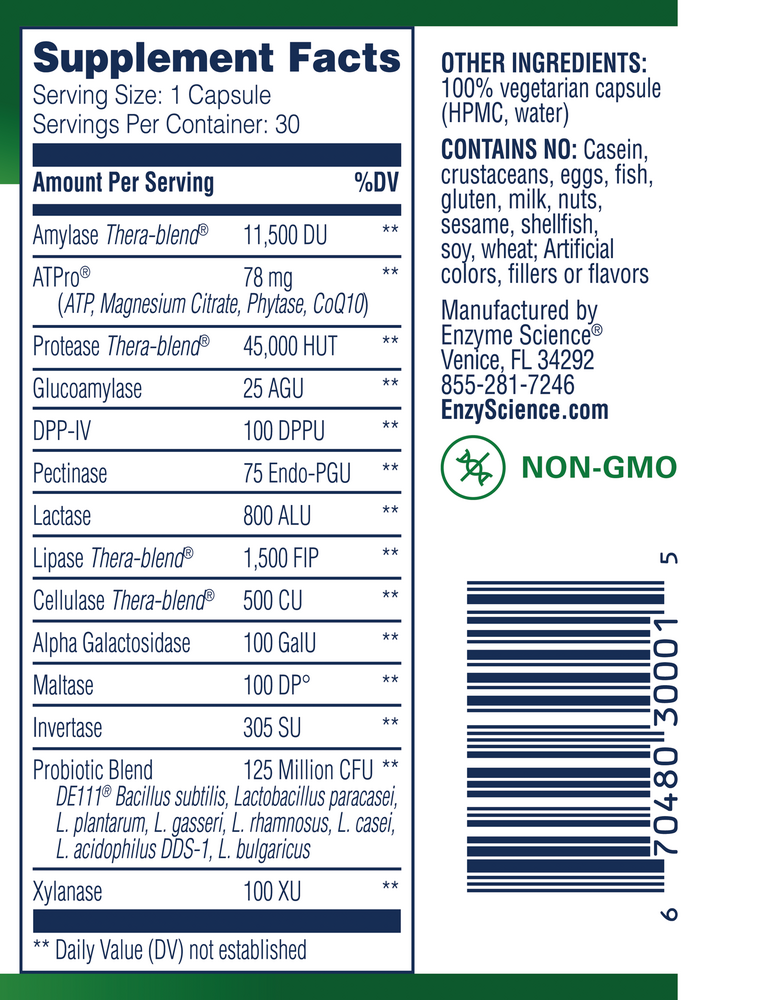 Complete Digestion 30 Capsules Supplement Facts Label