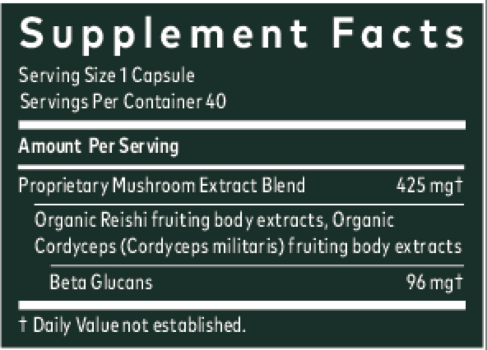 Reishi & Cordyceps (Formerly Respiratory Mushroom Blend) Supplement Facts Label