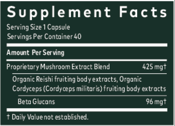 Reishi & Cordyceps (Formerly Respiratory Mushroom Blend) Supplement Facts Label