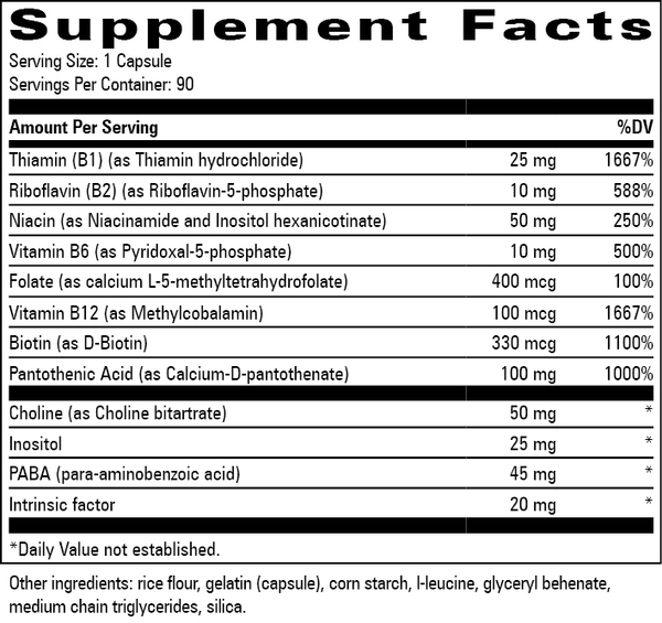 Better B Complex Supplement Facts Label