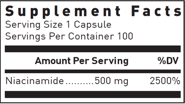 Niacinamide 500mg Supplement Facts Label