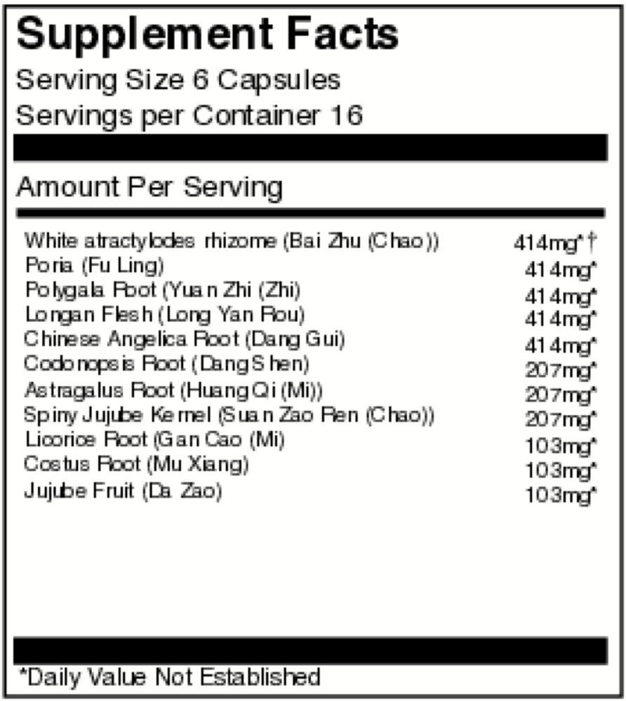 Gui Pi Tang Supplement Facts Label