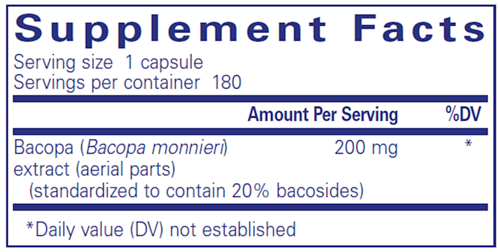 Bacopa Monnieri Supplement Facts Label