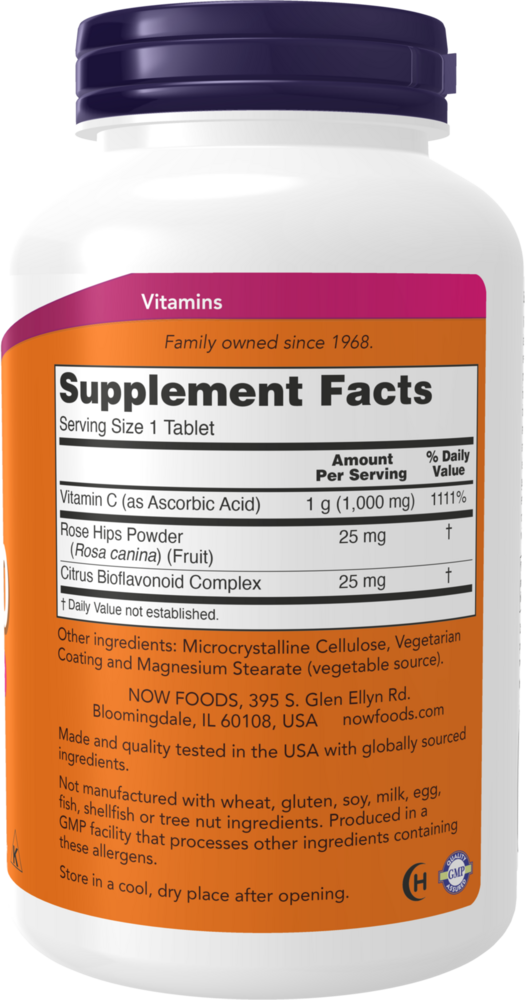 C-1000 with Rose Hips - 250 Tablets Supplement Facts Label