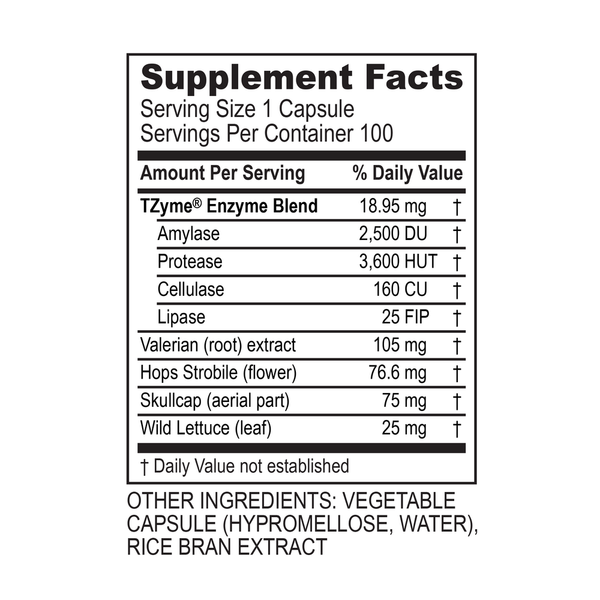 CalmZyme* Supplement Facts Label