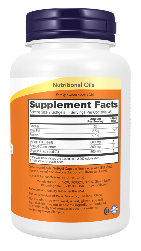 Super Omega 3-6-9 - 90 Softgels Supplement Facts Label
