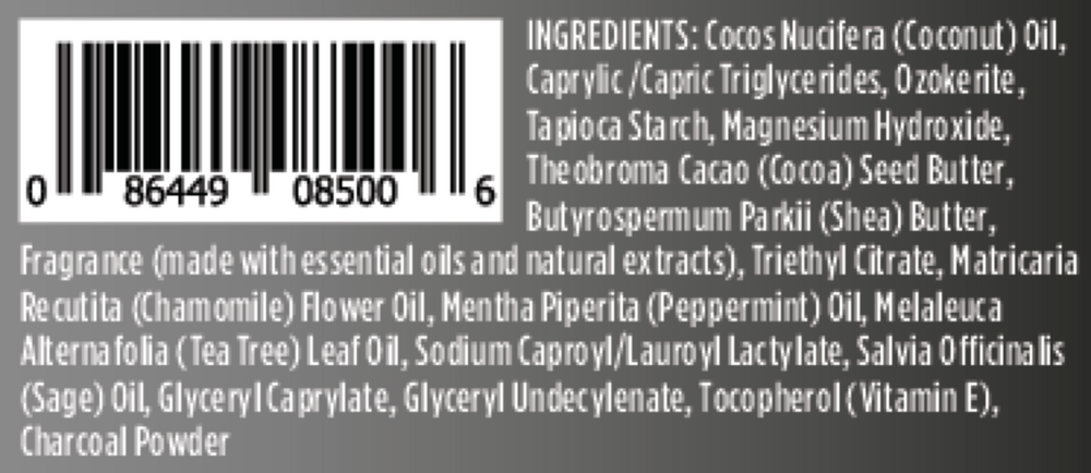 Magnesium Enriched Charcoal & Tea Tree Deodorant Stick Supplement Facts Label
