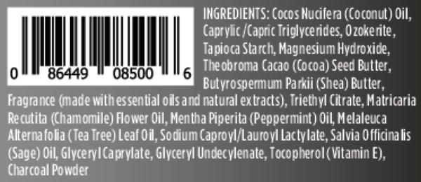 Magnesium Enriched Charcoal & Tea Tree Deodorant Stick Supplement Facts Label