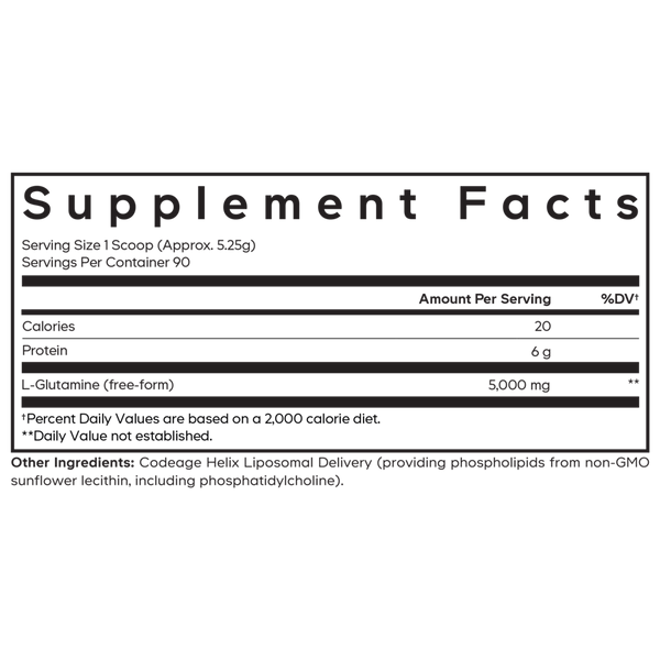 Liposomal L-Glutamine Powder Supplement Facts Label