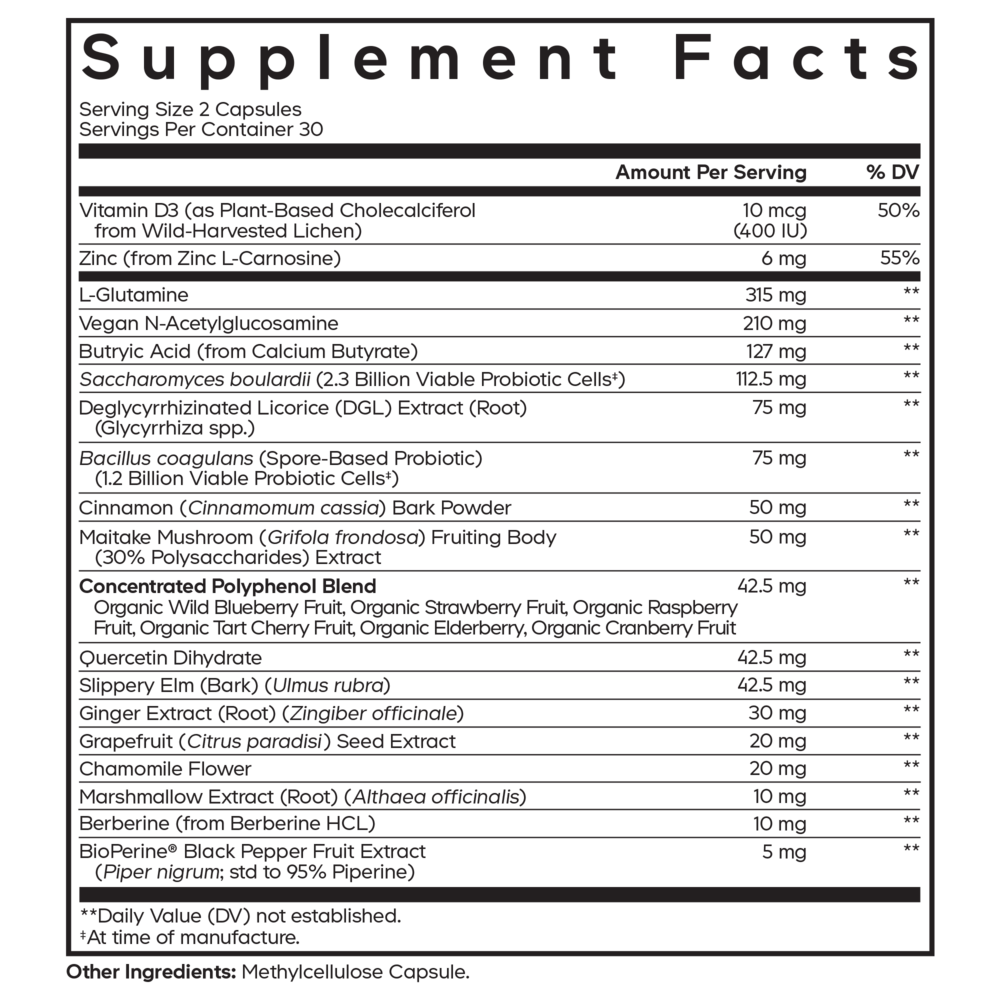 Leaky Gut Formula Supplement Facts Label