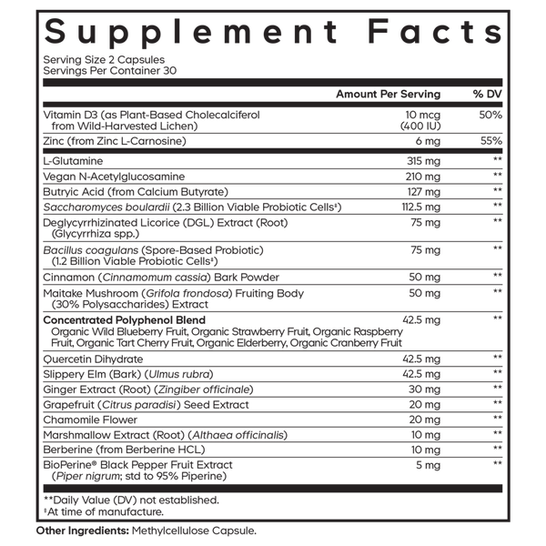 Leaky Gut Formula Supplement Facts Label