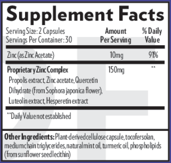 Immune Charge+* Zinc Ionophore Supplement Facts Label