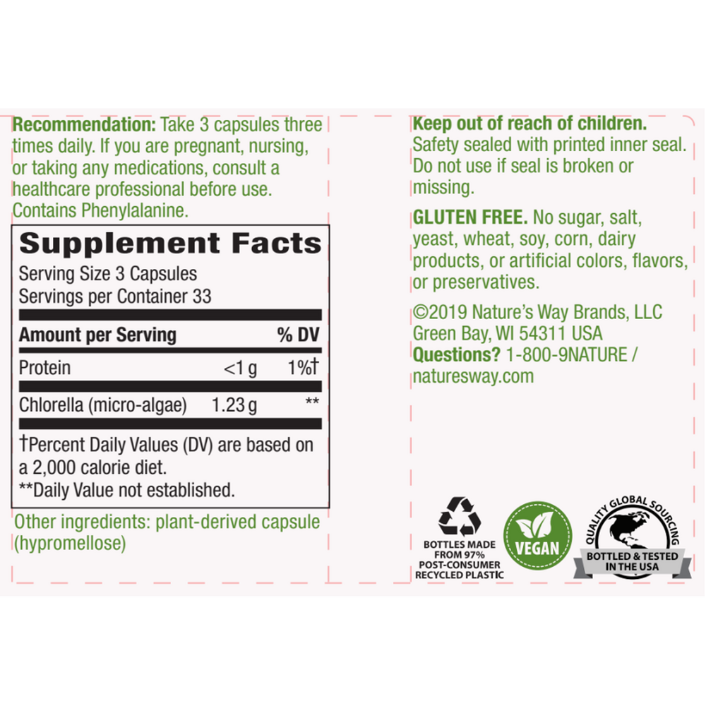 Chlorella 410 mg Supplement Facts Label