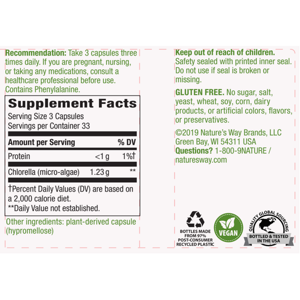 Chlorella 410 mg Supplement Facts Label